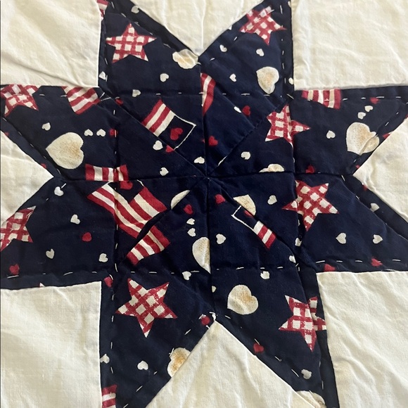 PIECED QUILT Patriotic Patchwork Quilt Sawtooth Stars AMERICANA - Picture 3 of 13